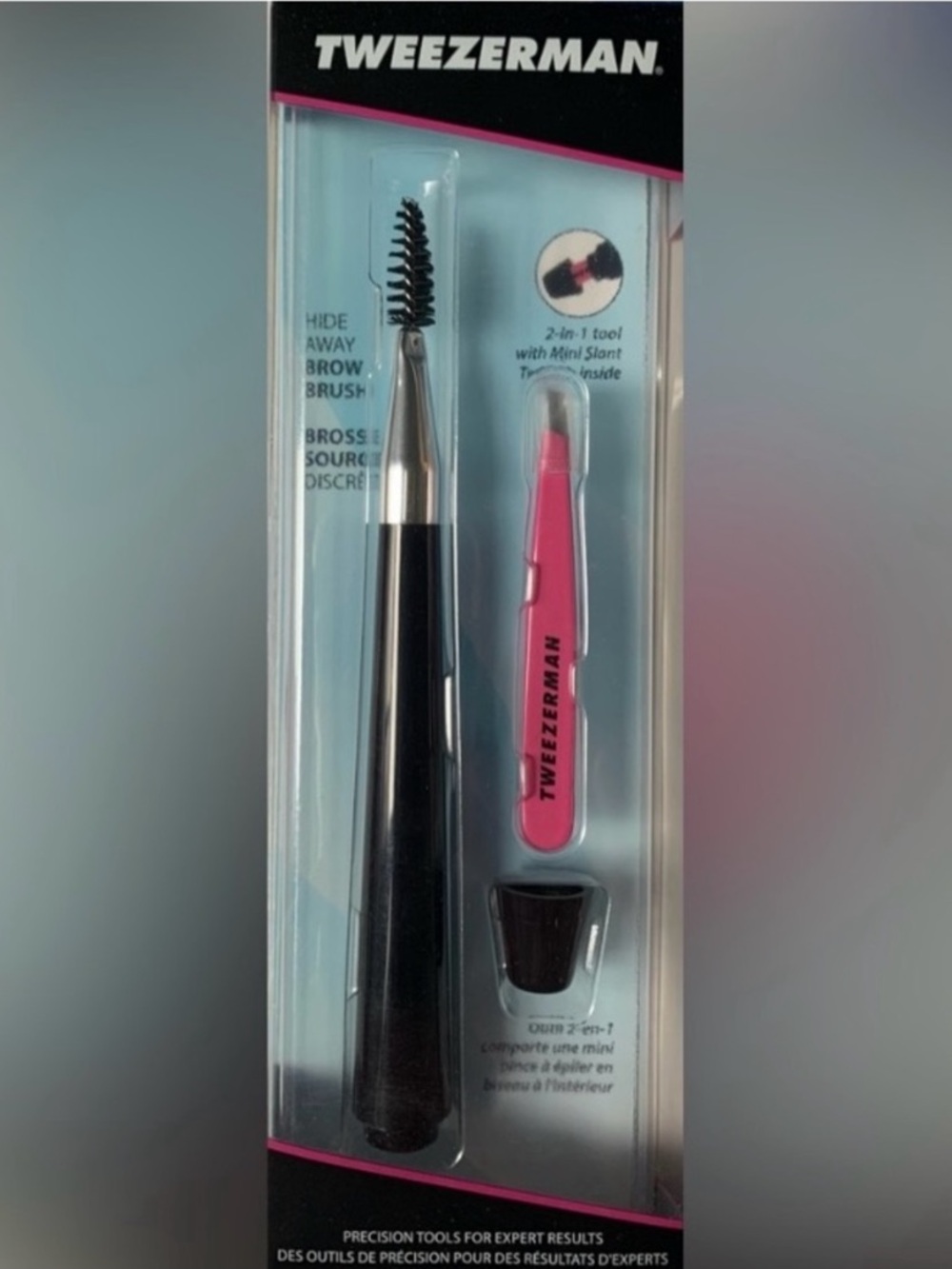Tweezerman 2-in-1 tool Brow Brush with Mini Slant Tweezer